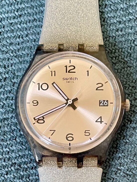 Swatch Accessories - Unisex SWATCH "Big Face" Watch with Glittery Silver Silicone Band
